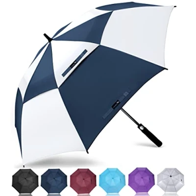 Imagen de ZOMAKE Paraguas Golf Antiviento Automatico 68 Pulgadas,Extra Grande Paragua Resistente con Doble Toldo Venteado Impermeable A Prueba de Viento Palo para Hombre Mujer(Azul/Blanco)