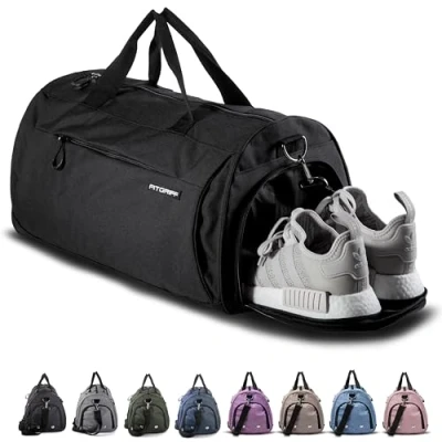 Imagen de Fitgriff® Bolsa Deporte Gimnasio, de Fitness, Hombre y Mujer, Gym Viaje Macuto con Zapato Compartimento Húmedo (Black, Medium)