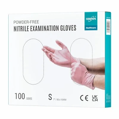 Imagen de EUROPAPA® 100 Guantes De Nitrilo Pink Box Desechables Examen Sin Polvo, LÁTex, No EstÉRil, LÁTex (S, Rosado Claro)
