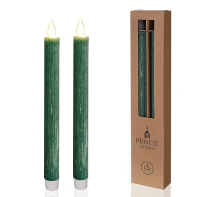 Imagen de comforder Velas LED Efecto Llama Parpadeante (Set de 2), Cera Auténtica, Eléctricas con Temporizador, Pilas (Verde Musgo)
