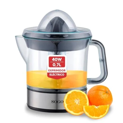 Imagen de Sogo Exprimidor eléctrico de zumo naranja y limón con tapa, automático, potente silencioso, jarra 0,7 Litros (SS 5222)