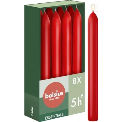 Imagen de Bolsius Velas lisas Rojo 8 unidades en caja 17 cm Duración de combustión 5 horas Sin perfume 25% cera vegetal natural aceite palma Valentin