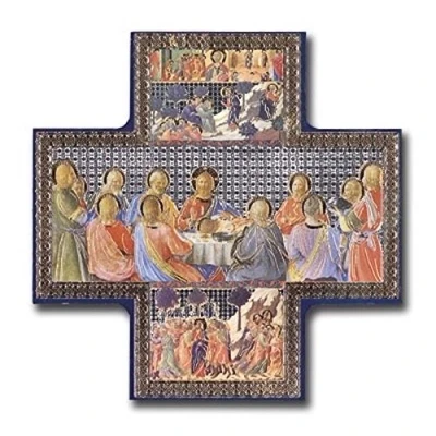 Imagen de Pintura metálica para colgar con imagen de la última cena, en forma cruz dorada y plateada, Jesús sus discípulos, 15 x cm