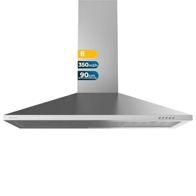 Imagen de Cecotec Campana Extractora 90 cm Piramidal Bolero Flux PM 903500 Inox B. Motor 65W, Acabado Inox, Succión 350m3/h, Control Mecánico, 3 Niveles de Potencia, Luz y Filtro Carbono