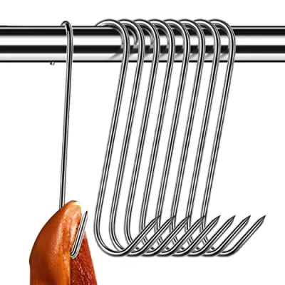 Imagen de WEERSTONE ganchos para carne, 20 unidades, de acero inoxidable, colgantes 15 cm, carnicero, cocina, pescado, procesamiento carne (15 3 mm)