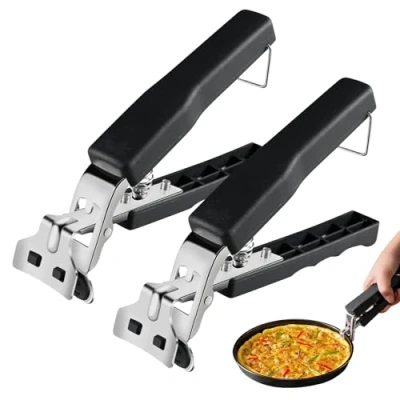 Imagen de Juego de 2 Pinzas para bandeja pizza acero inoxidable horno con protección silicona agarrar forma segura las bandejas en cocinas, restaurantes y pizzerías
