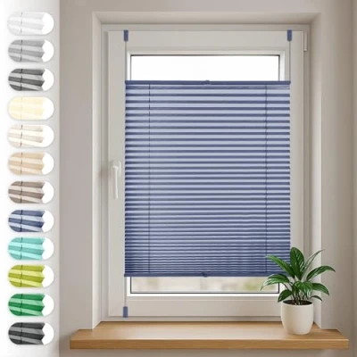 Imagen de Sonello Estor Cortina Plisada sin taladrar 60cm x 160cm Azul, Enrollable para Puerta y Ventana persianas protección de la intimidad Solar estores palisados