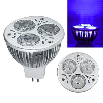 Imagen de bombilla de luz ultravioleta UV, lámpara LED púrpura MR16 3W 85 265V / 12V