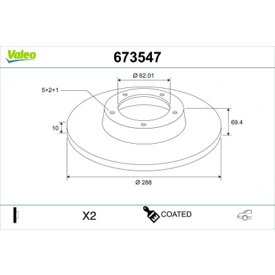 Imagen de VALEO Disco de freno LEXUS: RX II Eje trasero 288mm 10mm 5Taladro(s) macizo 673547 Discos freno,