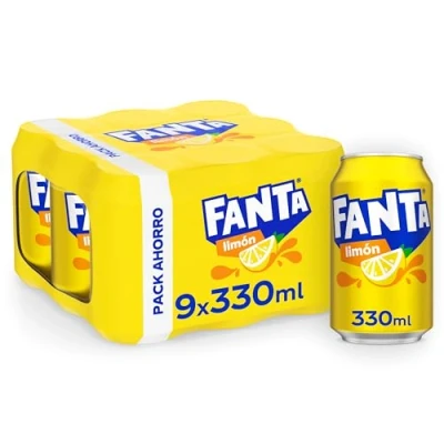 Imagen de Fanta Limón Refresco con 6 % de zumo limón, bajo en calorías Pack 9 latas, 330 ml