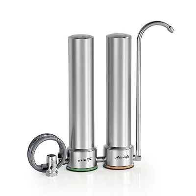 Imagen de Frizzlife DS99 S Sistema de filtrado agua para encimera, Filtración acero inoxidable en 8 etapas,0,5 micras Reduce un 99% el plomo,el cloro,los metales pesados y la acumulación cal