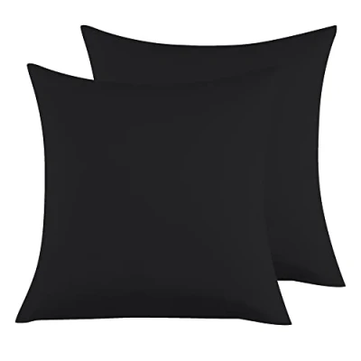 Imagen de Funda Almohada 100% Algodón 65x65 cm 2 PCS, Juego de Suave Puro Algodón, Sin Cremallera Cepillada con Cierre sobre Negro