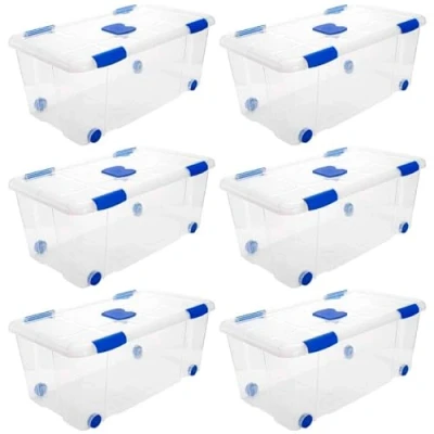 Imagen de AC Pack de 6 Cajas ordenación con Tapa plástico Transparente N.º 7. Contenedor para almacenar Juguetes, Libros, Ropa, Mantas. Capacidad 61 litros. Dimensiones Aprox.: 73,2 x 41,2 31 cm