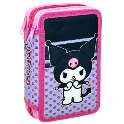 Imagen de Plumier Escolar Triple 44 Piezas para Kuromi Hello Kitty Fan Estuche 3 Cremalleras Azul con Lápices, Rotuladores y Accesorios Idea Regalo Niña Gadget Oficial Clondo