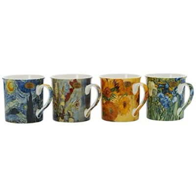 Imagen de Lesser &amp; Pavey Ceramic Mug Van Gogh Set of 4 12x8x9 cm Accesorio, Multicolor, 9 cm,