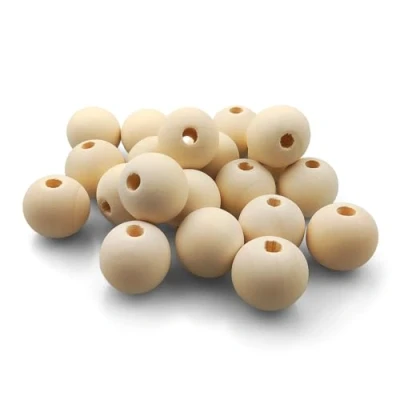 Imagen de Netuno 20x cuentas de madera 25 mm con agujero bolas natural redondas joyas macramé para enhebrar manualidades color