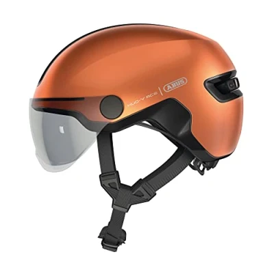 Imagen de ABUS casco urbano HUD y ACE elegante de bicicleta con visera luz LED trasera magnética recargable para hombre mujer naranja, talla L