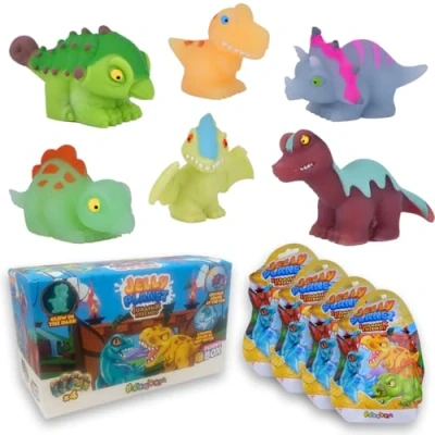 Imagen de Sbabam Funny Box Jurassik Friends Jelly Planet, Dinosaurios Súper Suaves para Niños, 4 Piezas, Juegos de Quiosco Niños con T Rex Triceratops y Otros Animales Juguete Regalos