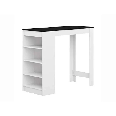 Imagen de TEMAHOME Aravis Mesa Bar con Almacenamiento, Tablero de Partículas Melamina, Blanco/Negro Mate, 115 x 50 102.7 cm