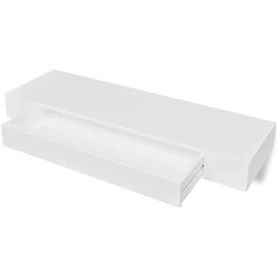 Imagen de vidaXL Estantería suspendida de Tablero MDF Blanco con un cajón para Libros/DVDs