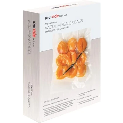 Imagen de SousVideTools EMB350 Bolsas para selladoras al vacío, 50 unidades, 450 x 350 mm, diseñadas cocción vacío y conservación, sin BPA, soportan congelación, uso en el microondas