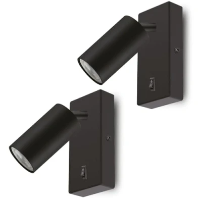 Imagen de Maclean MCE369 Aplique de Pared GU10 con Interruptor Máx. 40W Punto Giratorio Diseño Moderno para Salón, Dormitorio y Pasillo 55x100 mm (Negro, 2 unidades luz blanca neutra 7W)