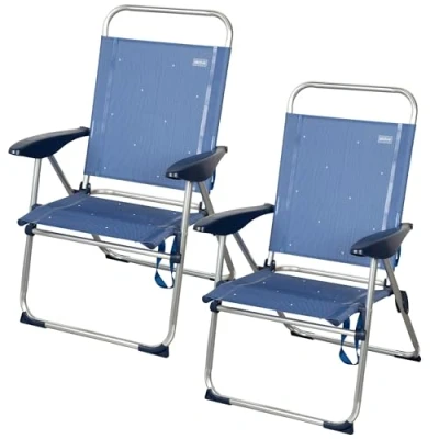 Imagen de AKTIVE Pack 2 sillas de Playa Plegables, 65 x 60 38/96 cm, reclinable, Regulable 4 Posiciones, Estructura Aluminio, Tejido textileno, antivuelco, máx 110 kg, Color Azul, Modelo La Palma (85504)