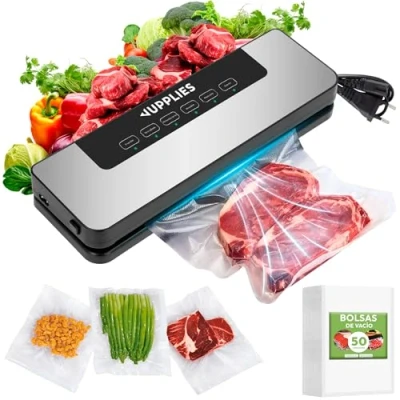 Imagen de JUPPLIES Envasadora al Vacio Domestica Selladora de Alimentos Profesional con Potente Succión 80 Kpa y 5 Modos Máquina Conservación Frescos (Envasadora + 50 Bolsas)