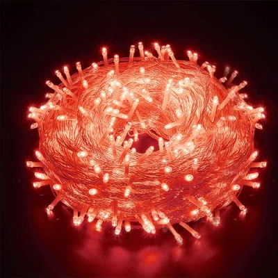Imagen de AURSTORE Basa guirnalda luminosa de 8 modos, 10 m, 100 LED, decoración romántica para árbol Navidad, boda, fiesta, interior (transparente, rojo)