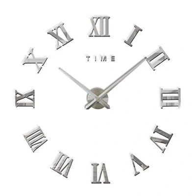 Imagen de FAS1 Moderno DIY Reloj De Pared Grande Big Adhesivo 3D Pegatinas Números Romanos Home Office Decoración Extraíble (Batería No Incluida) Plateado