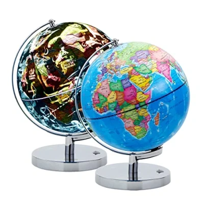 Imagen de Exerz 23cm Globo terráqueo Iluminado Mapa en español Soporte de Metal Político Constelación Estrellas (Noche) Lámpara LED 2 1 iluminada sin Cable