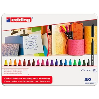 Imagen de Rotulador edding punta fibra 1200 caja metalica 20 unidades colores surtidos redonda 0,5 mm
