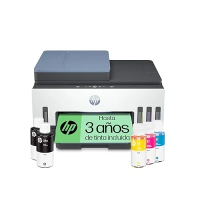 Imagen de HP Smart Tank 7606 28C03A Impresora A4 Multifunción con Deposito de Tinta Recargable, Impresión a Color, Escaner, Copiadora, Fax, Wi Fi, App, Blanco y Azul