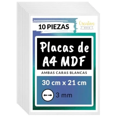 Imagen de Creative Deco 10 x A4 MDF Tablero Madera Blanco en Dos Caras 300 210 3 mm Perfecto para Corte por Laser, CNC Router, Modelado, Calado, Bricolaje, Manualidades