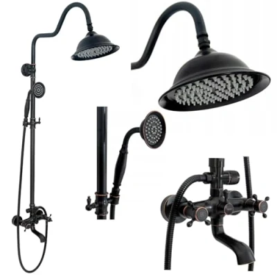 Imagen de Rea Columna de ducha Retro Old Black sistema latón para baño (negro mate)