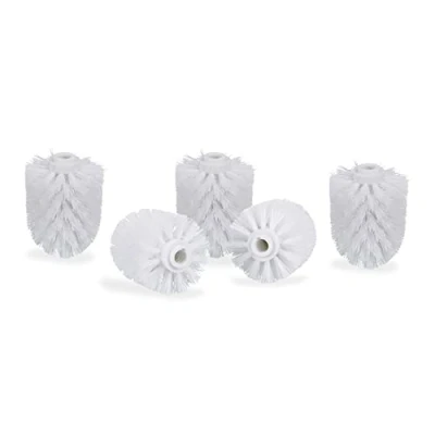 Imagen de Relaxdays Juego de 5 cepillos inodoro, escobillas baño sueltas, rosca 12 mm, cabezal cepillo repuesto 7 cm diámetro, blanco