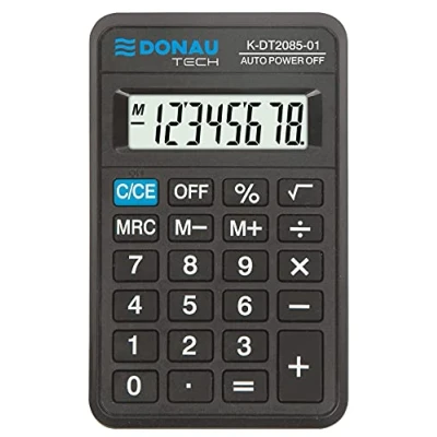 Imagen de Calculadora de Bolsillo DONAU Tech/K DT2085 01 función raíz 8 dígitos/ 114x69x18mm/ Color: Negro/calculadora con Display dígitos/Funcionamiento Pilas/diseño Compacto