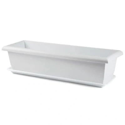 Imagen de AC Jardinera con Plato Fabricado en Polipropileno PLFT Macetero para Jardin Maceta Plantas y Flores Rectangular de Plástico Agujeros Drenaje 60 cm Color Blanco