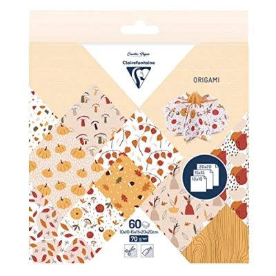 Imagen de Clairefontaine 95379C ORIGAMI, pochette de 60 feuilles 10x10cm 15x15cm 20x20cm 70g, Automne