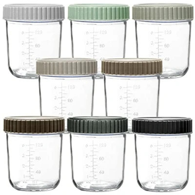 Imagen de Youngever Paquete de 8 recipientes vidrio 180 ml para almacenamiento alimentos bebés con tapas herméticas(Urban)