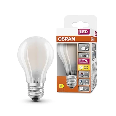 Imagen de OSRAM Lámpara LED SUPERSTAR+ CLASSIC A GLFR 40, E27, forma bombilla, 3,4 W, 470 lm, 2700 K, luz blanca cálida, componente azul muy reducido, fatiga ocular reducida, optimo consumo de energía