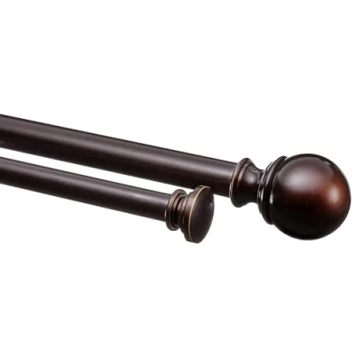 Imagen de Amazon Basics Barra de cortina doble, 2,54 cm, con terminales redondos, 183 a 366 Bronce