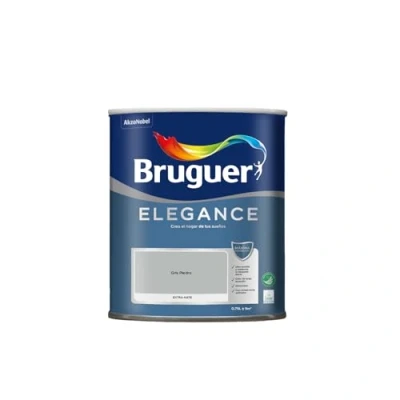 Imagen de BRUGUER Elegance Pintura Monocapa Extra Mate para Paredes y Techos, Interior Exterior protegidos, Ultra Lavable, Resistente al Desgaste Manchas, Con conservante Antimoho, Gris Piedra 750 ml