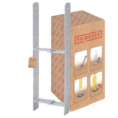 Imagen de TRIBECCO Soporte para postes en H hormigón galvanizado caliente, altura total: 600 mm, grosor del material: 5 ancho de luz: 100 180 acero plano, anclaje