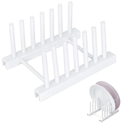 Imagen de volumoon Soporte para Platos, Tapas de Ollas con 6 Rejillas Almacenamiento, Estante Goteo Multifuncional Tablas Cortar, Ollas, Tazas (Blanco)
