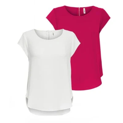Imagen de ONLY Onlvic SS AOP Noos Ptm Top, Camiseta, Blusa, Camiseta para Mujer, Elegante Top 2 Unidades (1 Cloud Dancer/1 Granita), 40