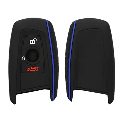 Imagen de kwmobile Carcasa Compatible con Llavero de BMW Llave Coche Control Remoto 3 Botones (Solo Keyless Go) Funda para Mando Silicona Negro/Azul