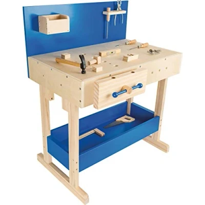 Imagen de Small Foot by Legler 10839 de banco madera para jugar con, gran superficie trabajo y opciones almacenamiento el accesorio herramientas, diestros zurdos