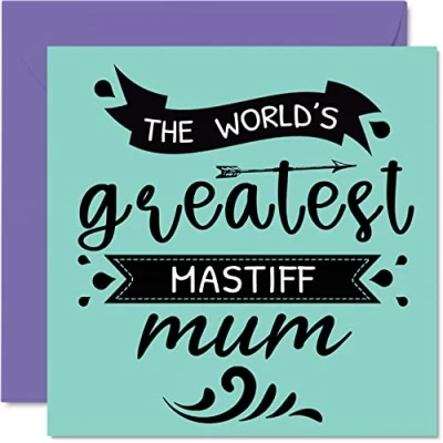 Imagen de Stuff4 tarjetas de cumpleaños para ella del perro World&#039;s Greatest Mastiff Mum Tarjeta feliz mascota, regalos mamá perro, 145 mm x mm,