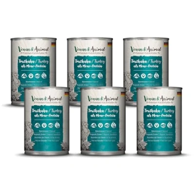 Imagen de VenandiAnimal Comida de Calidad para Gatos Pavo como monoproteína, húmeda, sin Cereales y Natural, Paquete 6 (6 x 400 g)